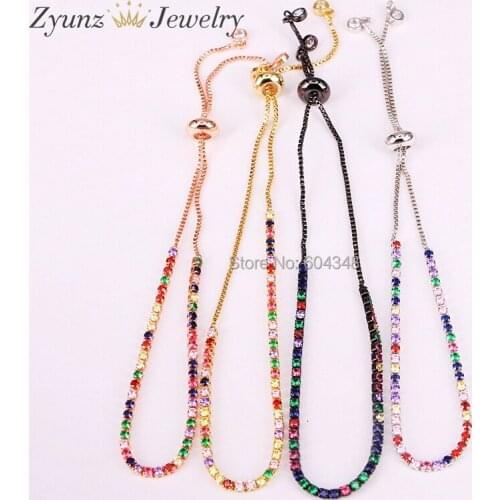 10PCS ZYZ333-6215 Thin cz tennis chain bracelet, various colors colorful cz mix color trendy bracelet for women jewelry