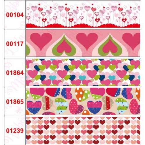 16mm-75mm Pink Heart Series Colorful Dots Printed Grosgrain/Foe Ribbon Love Sweet DIY Valentines Day Hair Bowknots 50yards/roll