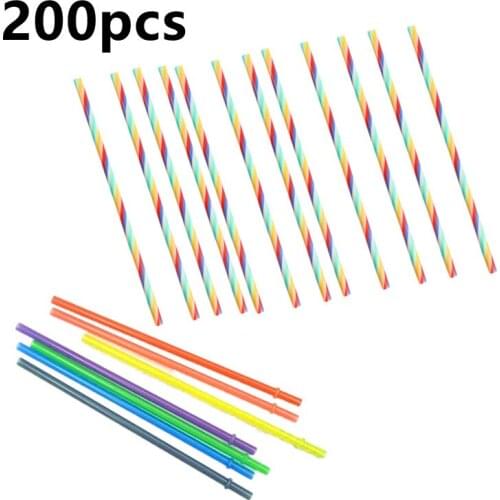 200/100pcs Spiral Rainbow Drinking Straws Disposable Plastic Drinking Straws Wedding Decoration Mixed Colors For Party Supplies
