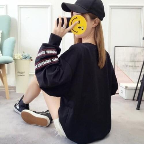 #2322 Plus Size V-neck Sweatshirts Ladies Long Sleeve Letter Print Cotton Tops Female Casual Looose Large Size Sweatshirt Femme