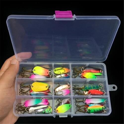 30pcs/10pcs Metal Mixed Spoon Lures Spinner Bait Kit Fishing Wobbler Metal Hard Baits isca Artificial Free with Plastic Box