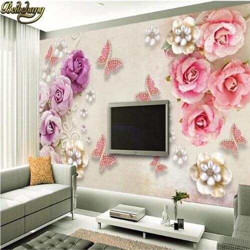 Beibehang Custom Embossed pink jewelry flower wallpaper for living room sofa space to develop urban panorama 3d photo wall paper