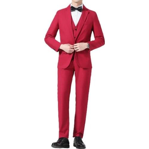 50% Hot Sales!!! Business Suit Set V Neck Formal Men Solid Color Buttons Vest Shirt Pants for Wedding