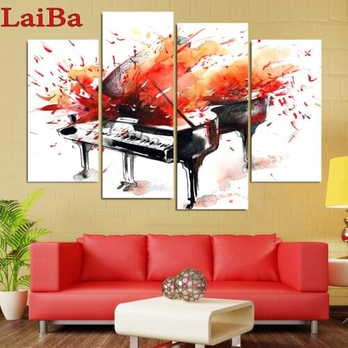 Abstract Red Piano Painting Diamond Paint handmade diamond cross stitch Mosaic home decorative 4pcs painting square round drill