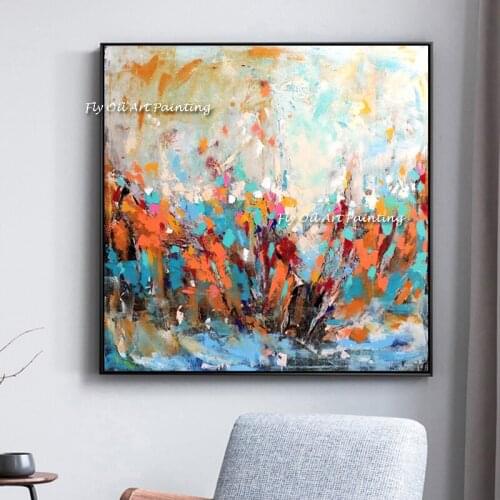 Abstract Colorful 1 Piece Decorative Canvas Wall Art Handmade Oil Painting Gold Flower Group Painting Canvas Art Modern Decor