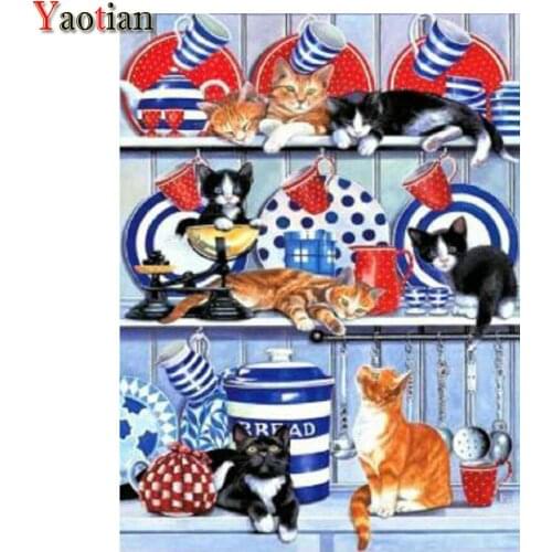 DIY Diamond Embroidery 5d Cat and cup Full Square/round Diamond Painting With Diamonds mosaic Decoration New Arrival