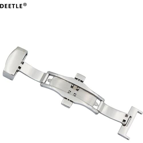 DEETLE 16 18 20mm New high quliaty Silver Butterfly Deployment Watch Band Stainless Steel Double Push Button Buckle Clasp