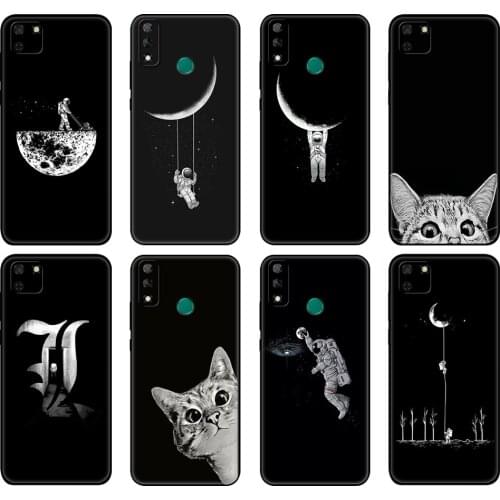 Black tpu Case For Huawei Y9S Y6S Y8S Y5P Y7P Y8P Case For Huawei Y5 lite Prime 2018 Y6 2019 Cover Space Moon Cute Cats black