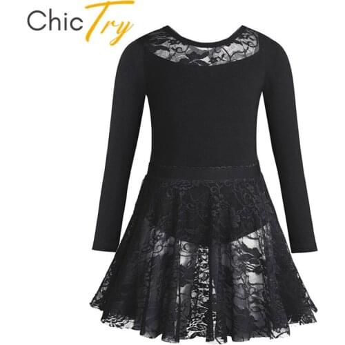 ChicTry Kids Cotton Long Sleeve Lace Gymnastics Ballet Leotard with Ballet Tutu Skirt Set Children Girls Lyrical Dance Costumes