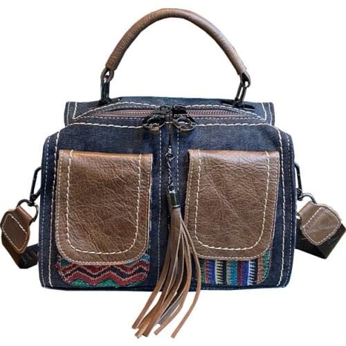 Women national tassel demin backpack for female cool personality shouler bag travel multifunctional daypack