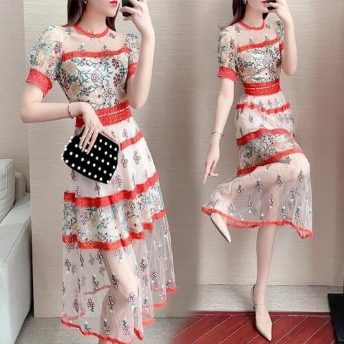 The elegant shredded flower dress womens summer 2020 new womens fashion popular French thin long skirt orange terrier