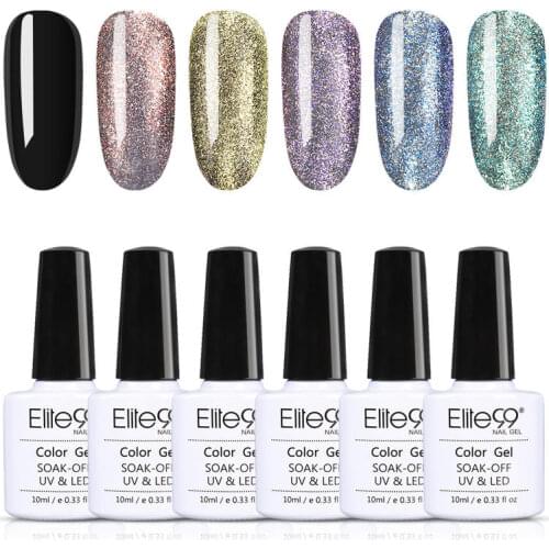 Elite99 6 pieces/lot Glitter Color Gel Polish Set Soak Off UV LED Hybrid Varnish 10ml Candy Color Gel Polish For Manicure Set