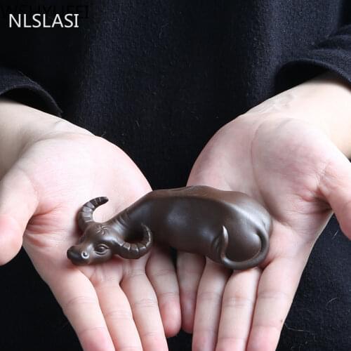 Purple Clay Tea Pet Handmade Cattle Figurine Tea Ceremony Accessories Creative Home Tea Table Decoration Ornament