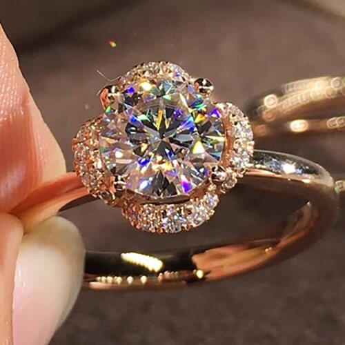 14K Au585 Rose Gold Women Ring Moissanite Diamonds 1 2 3 4 5 Carat Flower Bouquet Wedding Party Engagement Anniversary Ring