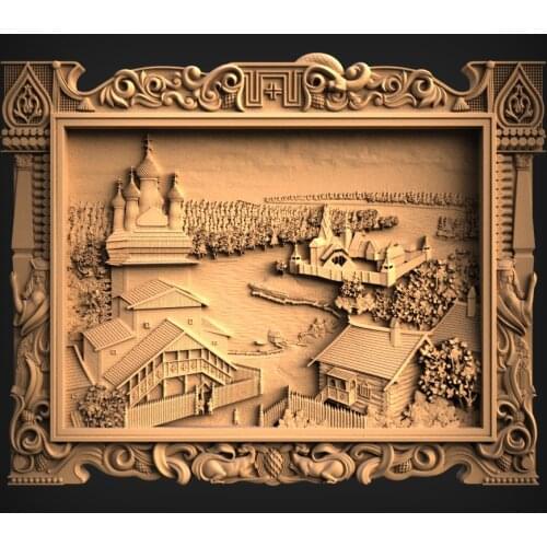 Town scenery 3d STL Model for CNC Router 3D Printer Artcam Aspire Bas Relief