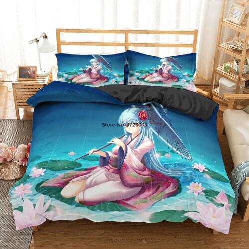 Fashion Japanese Animation Bed with Suit Cartoon Boys and Girls Bedroom Decoration Down Quilt Cover Pillowcase Home Textile