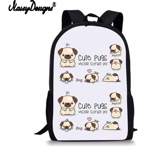 NOISYDESIGNS Cute Schoolbag Fashion Kids Cartoon Pug Dog Print Backpacks For Children Teenage Girls Boys School Student Mochila
