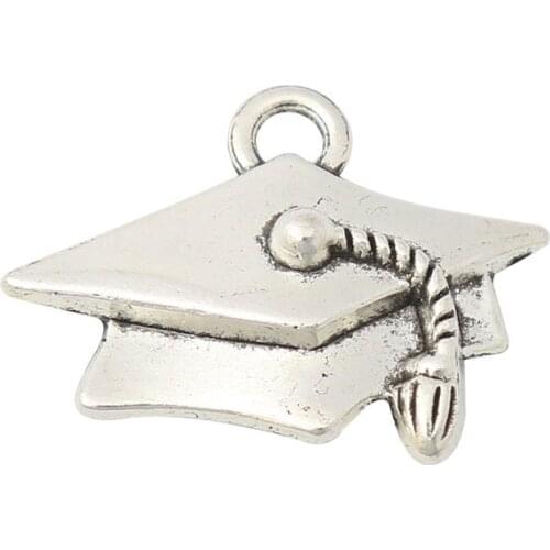 RAINXTAR Fashion Alloy Trencher Cap Charms Vintage Graduation Hat Charms For School Students 20*25mm 100pcs AAC1559