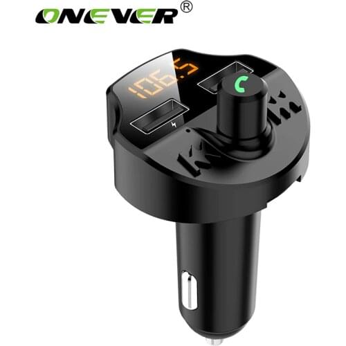 Onever Fm transmitter Modulator Bluetooth 5.0 Adapter Battery Voltage Car Kit Audio MP3 Player Dual USB Charger Phone Charger