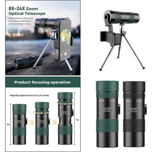 8-24X30 HD Monocular Scope with Bak4 Prism for Traveling Camping Sports Game Secenery Compact Waterproof Telescope Fit Adults