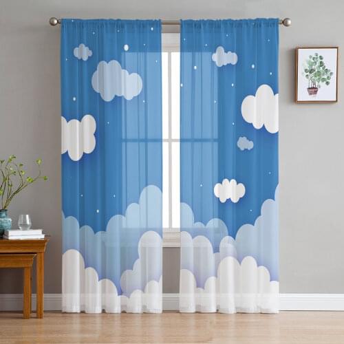 Cartoon Clouds And Stars Sheer Curtains Window Curtains for Living Room Bedroom Blinds Kids Room Home Decor
