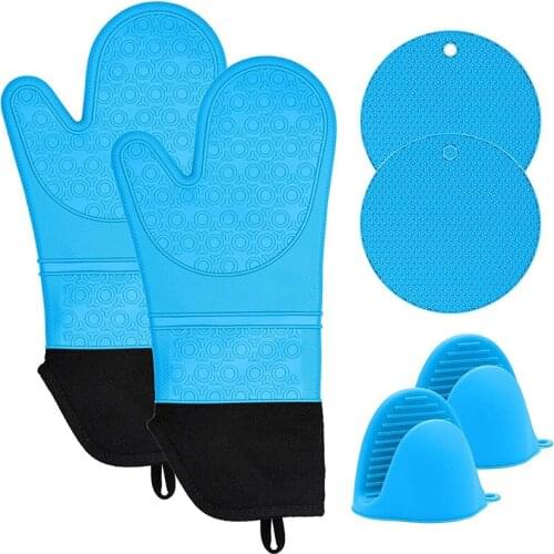 Silicone Oven Mitts and Pot Holders Set, 2 Hot Pads-Heat Resistant Professional Silicone Oven Mitts for Grilling