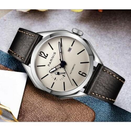 New Parnis 43mm Mechanical Watches Automatic Watch Men Wristwatch Clock Top Brand Luxury Sapphire Crystal Automatic date GR127-8