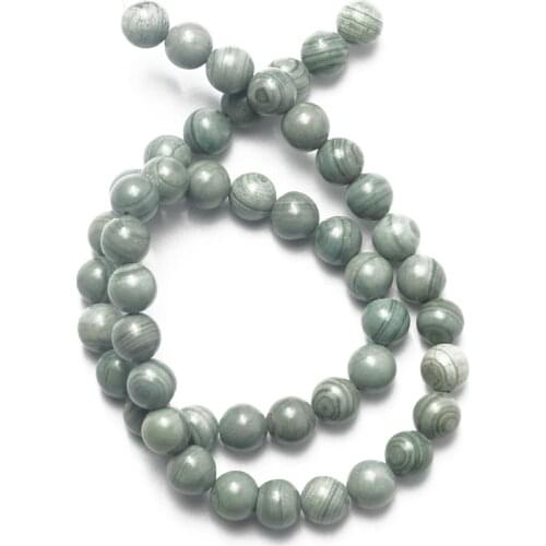 Wholesale Natural Green Silvers Line Stone Beads 6 8 10 12mm Round Loose Beads Needlework for Jewelry Making DIY Bracelet
