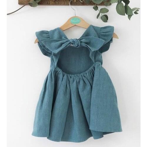 Korean Style Summer Infant Girls Dress Flying sleeve Cotton Linen Newborn Baby Girls Princess Dress Kids Party Dresses