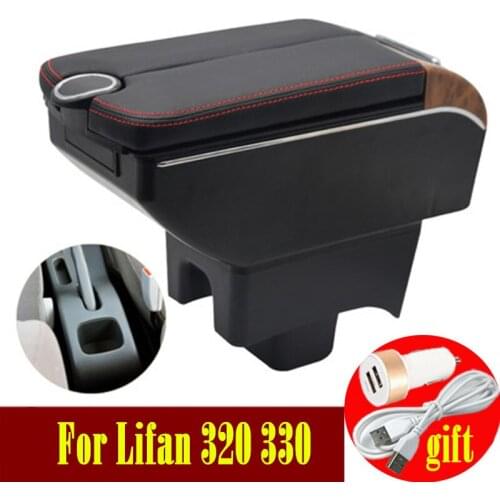 For LiFan 320 330 armrest box 2008-2013 Double doors open 7USB Centre Console Storage Box Arm Rest