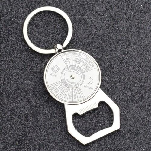 Durable Fashion Metal Perpetual Calendar Keychain Bottle Opener Multifunction Mini Compass Ring Keyring Gifts for Men