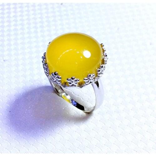 S925 Sterling Silver Sterling Silver Inlaid Pure Natural Chalcedony Simple lace Open Ring