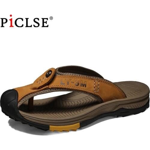 Plus size 46 New Arrival Summer Men Flip Flops Genuine leather Beach Sandals Anti-slip Zapatos Hombre Casual Shoes Drop Shipping