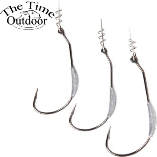 The Time 5pcs Weighted Worm Hook Carbon Steel Offset Curved Shank Barb Wide Gap Fishing Hooks for Soft Plastic Baits Lure Bass