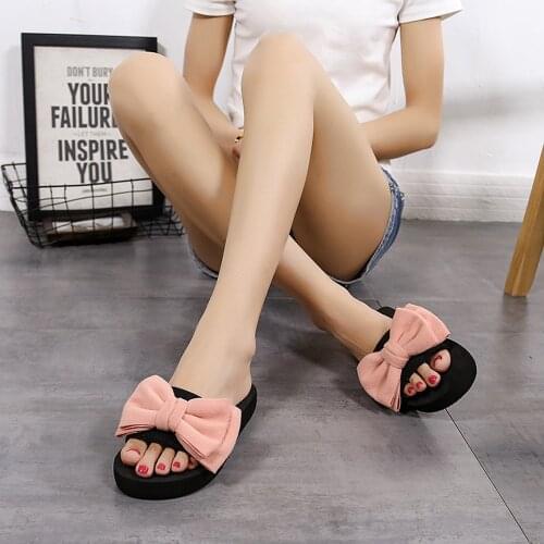 25# Bow Summer Sandals Women Slipper Indoor Outside Flip-flops Flat Beach Shoes Womens Slippers Platforms Women Heels Тапочки