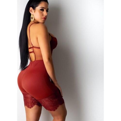 Sexy Romper Lace Backless Shorts Women Jumpsuit Hollow Out Playsuit Bodysuit Mesh Solid Bikini Cover Up Beachwear