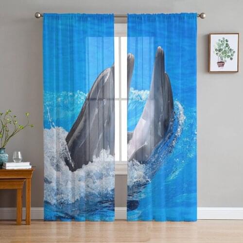 Animal Dolphin Chiffon Tulle Curtains for Living Room Kitchen Bedroom Sheer Voile Yarn Window Treatment