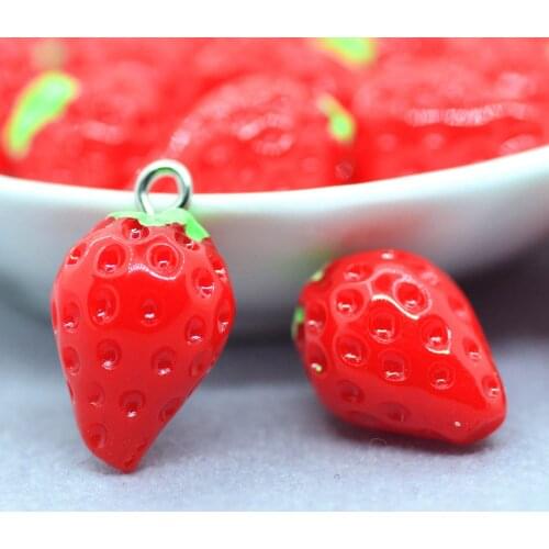 Resin 3D Simulation Dollhouse Strawberry Fruit Miniatures DIY Jewelry Crafts Making Strawberry Pendant Charms