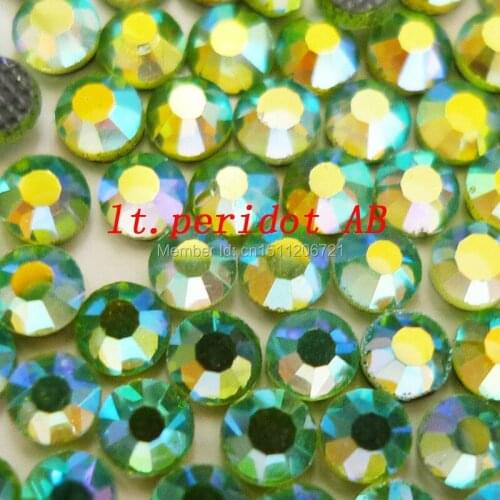 AAAA LT.Peridot AB DMC-Hotfix Rhinestones iron on Crystal FlatBack with glue SS10 SS16 SS20 Round Glass Stone shoes decorations