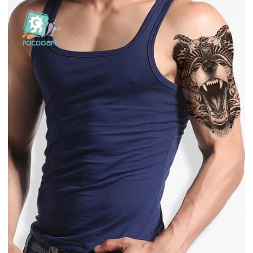 Rocooart Flower Arm Sleeve Tattoo Sketch Wolf Tiger Waterproof Temporary Tattoo Sticker Tribe Animal Men Full Owl Totem Tattoo