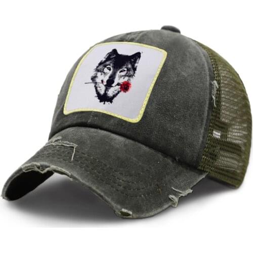 Wolf With Roses Adjustable Mesh Baseball Cap Light Board Fashion Snapback Adjustable Caps For Ladies Summer Simple Trucker Cap