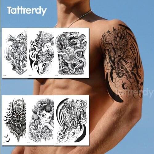 Temporary tattoos for men arm shoulder tattoo decal tribal black waterproof tatoo temporary stickers body summer tattoo sexy