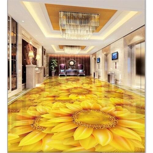 Wellyu Custom 3D floor stickers Sunflower Sunflower Plant Floral 3D floor tiles can be magnified ten times Papel de parede