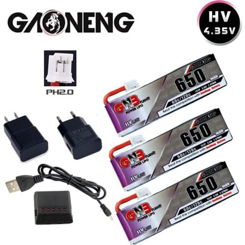 GNB For Tinyhawk Snapper7 E010 M80S Tiny7 Beta85 Drone 1S 3.8V 650mAh 60C/120C 4.35V HV Lipo battery Charger Set PH2.0 Plug