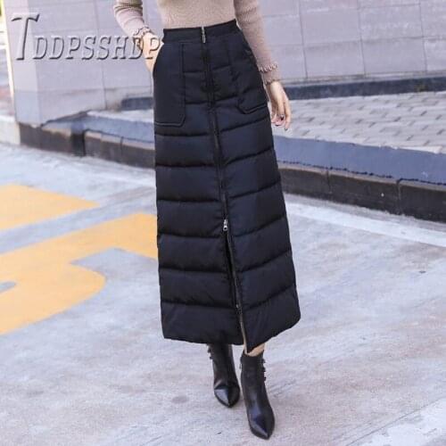 2019 Cotton Padded Windproof Women Skirt Zipper Warm Pocket Female Skirts