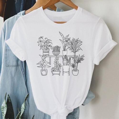 Womens Fashion Top T-shirt Plant Flowers Womens Round Neck Top Womens Casual Short Sleeve Womens T-shirt