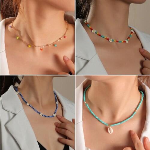 Ins Style Summer Handmade Multicolor Boho Beaded Choker Women Necklace For Birthday Jewelry Boho Streetwear Collier Femme