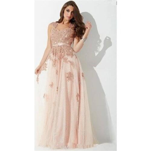 Champagne Evening Dresses A-line Sweetheart Tulle Appliques Beaded Dubai Saudi Arabia Long Prom Dress Gown Robe De Soiree