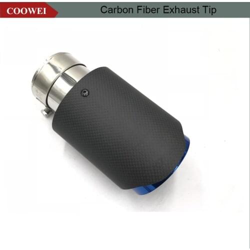 1PCS 63MM INLET-89MM OUTLET carbon fiber blue stainless steel Exhaust Muffler Tip Blue Exhuast Pipes Rear Muffler Tips