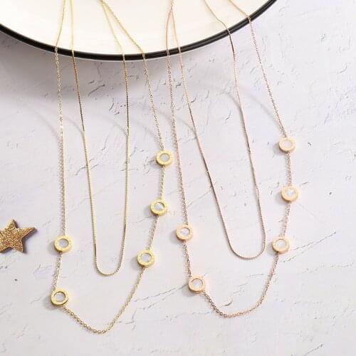 2021 New Trendy 316L Stainless Steel Double Layered Jewelry Necklace Roman Numerals Pendant Titanium Steel Neckalce Accessories